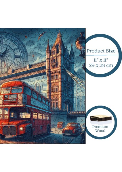 Ahşap Puzzle – Londra, 353 Parça, 29x29 cm – Benzersiz Şekilli ve Özel Figürlü, Yapıştırıcı Folyo Dahil, Dekoratif Yetişkin Yapboz - |S1-19|