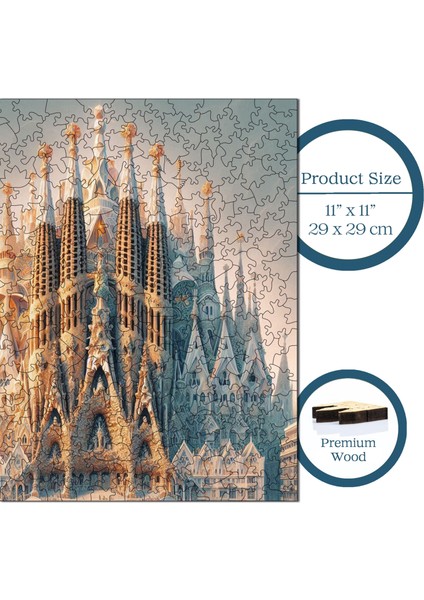 WePuzzleUp Ahşap Puzzle – La Sagrada Familia, 353 Parça, 29x29 cm – Benzersiz Şekilli ve Özel Figürlü, Yapıştırıcı Folyo Dahil, Dekoratif Yetişkin Yapboz - |S1-20|