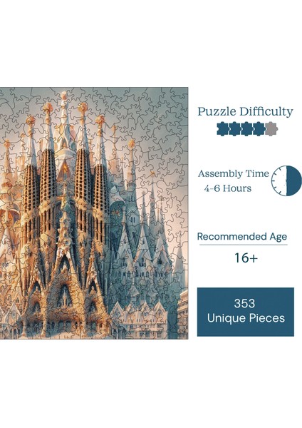 WePuzzleUp Ahşap Puzzle – La Sagrada Familia, 353 Parça, 29x29 cm – Benzersiz Şekilli ve Özel Figürlü, Yapıştırıcı Folyo Dahil, Dekoratif Yetişkin Yapboz - |S1-20|