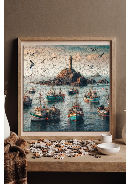 Ahşap Puzzle – Balıkçı Koyu, 353 Parça, 29x29 cm – Benzersiz Şekilli ve Özel Figürlü, Yapıştırıcı Folyo Dahil, Dekoratif Yetişkin Yapboz - |S1-09|
