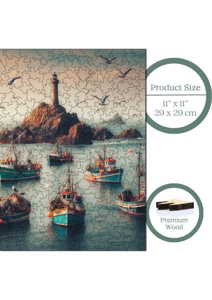 Ahşap Puzzle – Balıkçı Koyu, 353 Parça, 29x29 cm – Benzersiz Şekilli ve Özel Figürlü, Yapıştırıcı Folyo Dahil, Dekoratif Yetişkin Yapboz - |S1-09|