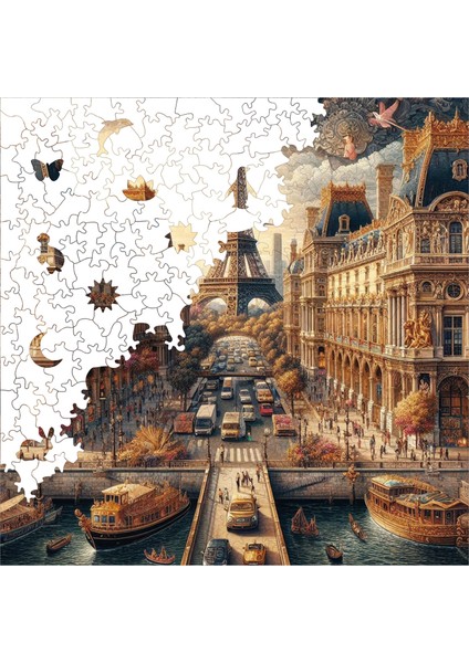 Ahşap Puzzle – Masalsı Şehir Paris, 353 Parça, 29x29 cm – Benzersiz Şekilli ve Özel Figürlü, Yapıştırıcı Folyo Dahil, Dekoratif Yetişkin Yapboz - |S1-16|