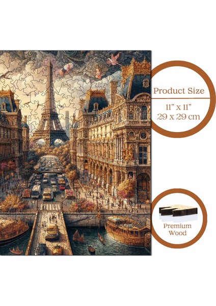 Ahşap Puzzle – Masalsı Şehir Paris, 353 Parça, 29x29 cm – Benzersiz Şekilli ve Özel Figürlü, Yapıştırıcı Folyo Dahil, Dekoratif Yetişkin Yapboz - |S1-16|