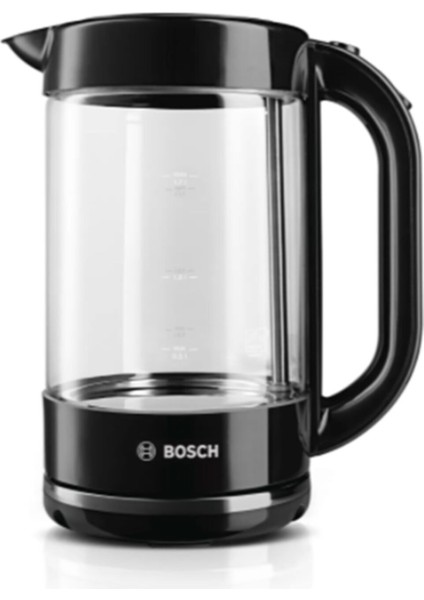 2400 W 1.7 Lt Cam Kettle, Siyah, Şık ve Fonksiyonel Elektrikli Su Isıtıcı