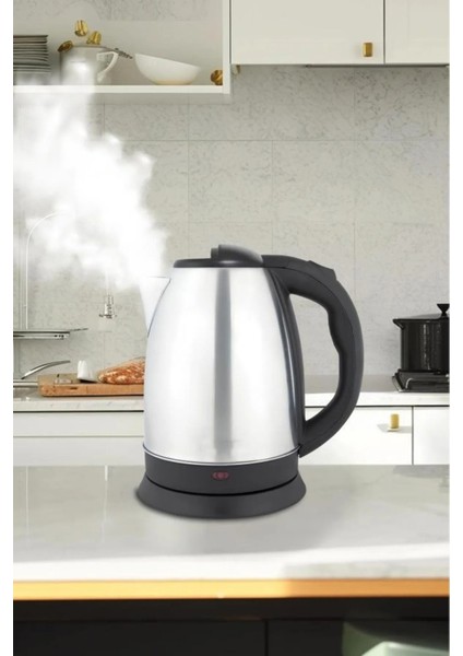 Gri 1,8l Otomatik Elektrikli Çelik Su Isıtıcı Demlikli