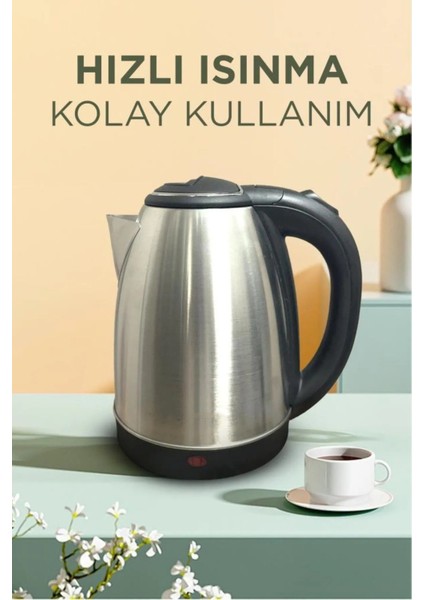 Gri 1,8l Otomatik Elektrikli Çelik Su Isıtıcı Demlikli fiyatları