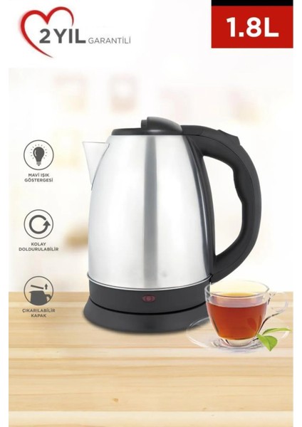 Gri 1,8l Otomatik Elektrikli Çelik Su Isıtıcı Demlikli modelleri