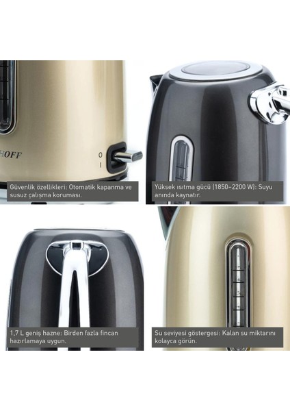 Vanilya Krem Renkli 1.7 Litre Retro Su Isıtıcısı, Şık ve Kullanışlı Tasarım fiyatları