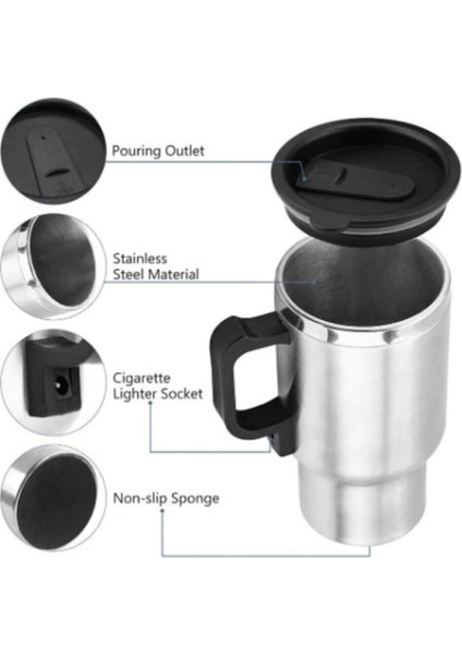 Pratik Araç Içi Su Isıtıcı Kupa Gri, Sıcak Tutma Özelliğiyle Konforlu Kullanım