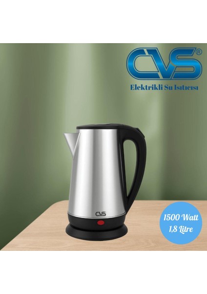 Elektrikli Su Isıtıcısı 1,8 Litre, Inox, 1500 Watt, Pratik ve Şık Tasarım