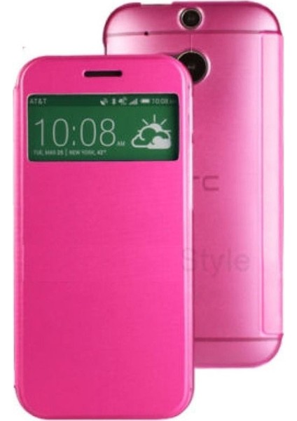 Htc One M8 Pencereli ve Uyku Modlu Flip Cover - Beyaz