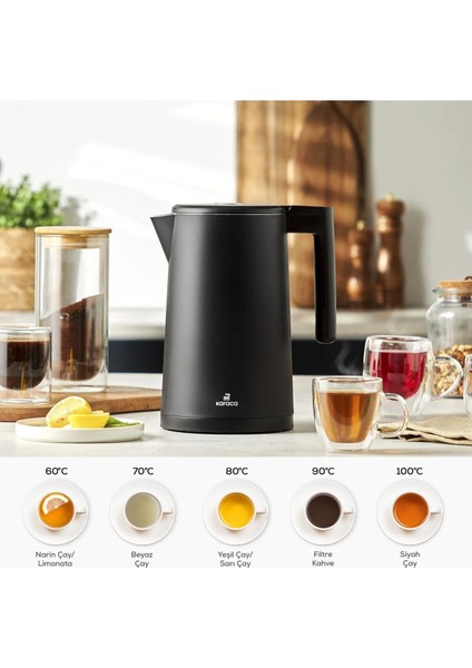 Sıcaklık Göstergeli 2200W 1,7lt Paslanmaz Çelik Su Isıtıcı Siyah fırsatları