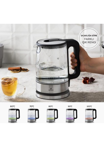 Sıcaklık Ayarlı LED Işıklı 2205 Cam Su Isıtıcı 2200W Siyah fiyatları