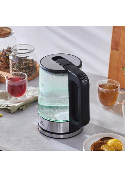 Sıcaklık Ayarlı LED Işıklı 2205 Cam Su Isıtıcı 2200W Siyah fırsatları