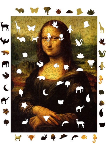 Ahşap Puzzle – Mona Lisa, 450 Parça, 29x39 cm – Benzersiz Şekilli ve Özel Figürlü, Yapıştırıcı Folyo Dahil, Dekoratif Yetişkin Yapboz - |R1-16|