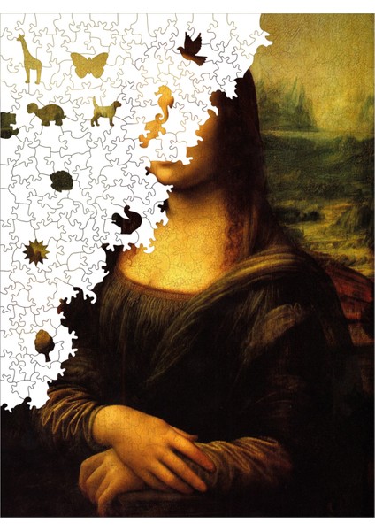 Ahşap Puzzle – Mona Lisa, 450 Parça, 29x39 cm – Benzersiz Şekilli ve Özel Figürlü, Yapıştırıcı Folyo Dahil, Dekoratif Yetişkin Yapboz - |R1-16|