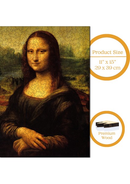 Ahşap Puzzle – Mona Lisa, 450 Parça, 29x39 cm – Benzersiz Şekilli ve Özel Figürlü, Yapıştırıcı Folyo Dahil, Dekoratif Yetişkin Yapboz - |R1-16|