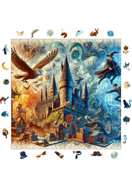 Ahşap Puzzle – Sihirbazlık ve Büyücülük Okulu, 353 Parça, 29x29 cm – Benzersiz Şekilli ve Özel Figürlü, Yapıştırıcı Folyo Dahil, Dekoratif Yetişkin Yapboz - |S1-05|