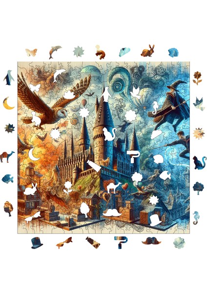 Ahşap Puzzle – Sihirbazlık ve Büyücülük Okulu, 353 Parça, 29x29 cm – Benzersiz Şekilli ve Özel Figürlü, Yapıştırıcı Folyo Dahil, Dekoratif Yetişkin Yapboz - |S1-05|