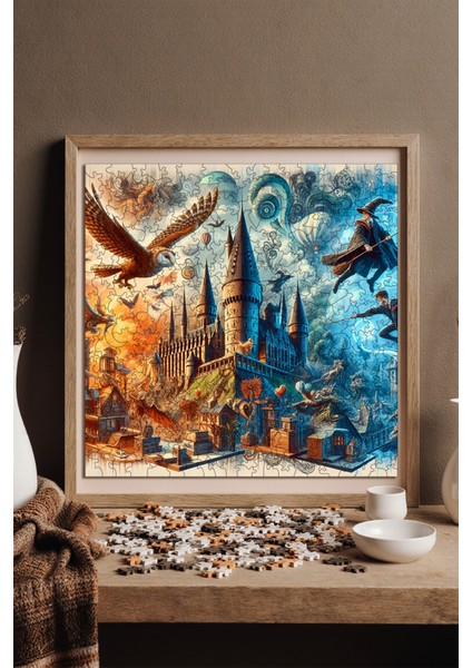 Ahşap Puzzle – Sihirbazlık ve Büyücülük Okulu, 353 Parça, 29x29 cm – Benzersiz Şekilli ve Özel Figürlü, Yapıştırıcı Folyo Dahil, Dekoratif Yetişkin Yapboz - |S1-05|