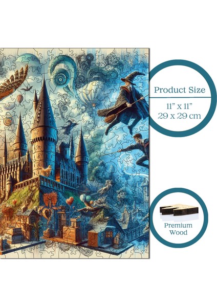 Ahşap Puzzle – Sihirbazlık ve Büyücülük Okulu, 353 Parça, 29x29 cm – Benzersiz Şekilli ve Özel Figürlü, Yapıştırıcı Folyo Dahil, Dekoratif Yetişkin Yapboz - |S1-05|