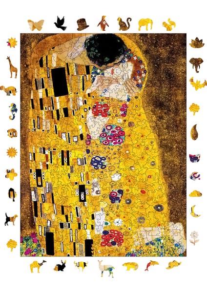 Ahşap Puzzle – Gustav Klimt Öpücük, 450 Parça, 29x39 cm – Benzersiz Şekilli ve Özel Figürlü, Yapıştırıcı Folyo Dahil, Dekoratif Yetişkin Yapboz - |R1-09|