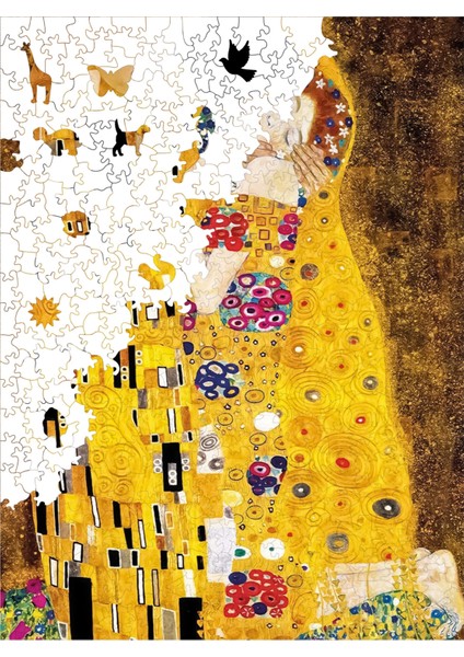 Ahşap Puzzle – Gustav Klimt Öpücük, 450 Parça, 29x39 cm – Benzersiz Şekilli ve Özel Figürlü, Yapıştırıcı Folyo Dahil, Dekoratif Yetişkin Yapboz - |R1-09|