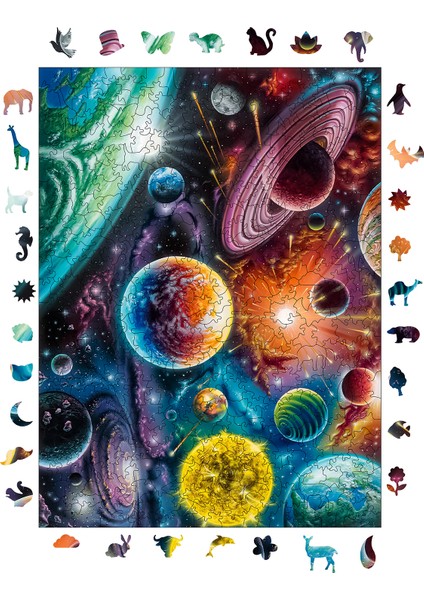 Ahşap Puzzle – Uzayda Kozmik Senfoni, 450 Parça, 29x39 cm – Benzersiz Şekilli ve Özel Figürlü, Yapıştırıcı Folyo Dahil, Dekoratif Yetişkin Yapboz - |R1-07|