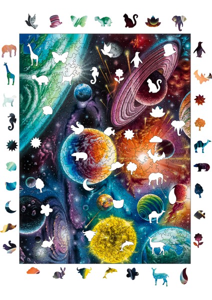 Ahşap Puzzle – Uzayda Kozmik Senfoni, 450 Parça, 29x39 cm – Benzersiz Şekilli ve Özel Figürlü, Yapıştırıcı Folyo Dahil, Dekoratif Yetişkin Yapboz - |R1-07|