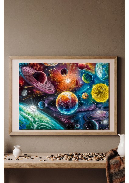 Ahşap Puzzle – Uzayda Kozmik Senfoni, 450 Parça, 29x39 cm – Benzersiz Şekilli ve Özel Figürlü, Yapıştırıcı Folyo Dahil, Dekoratif Yetişkin Yapboz - |R1-07|