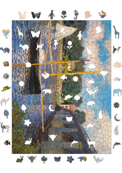 Ahşap Puzzle – Claude Monet Argenteuil Köprüsü, 450 Parça, 29x39 cm – Benzersiz Şekilli ve Özel Figürlü, Yapıştırıcı Folyo Dahil, Dekoratif Yetişkin Yapboz - |R1-15|