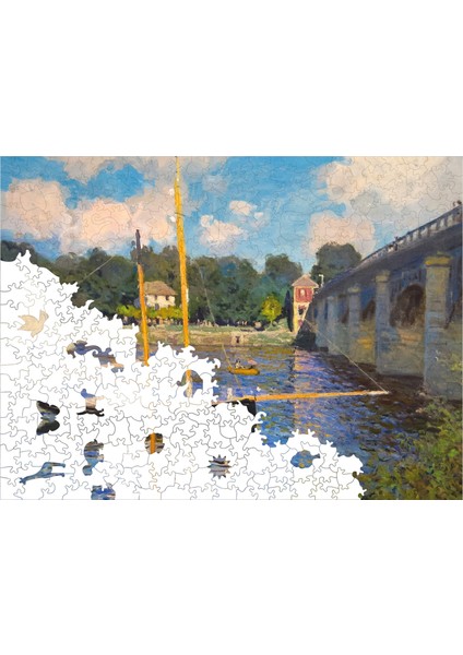 Ahşap Puzzle – Claude Monet Argenteuil Köprüsü, 450 Parça, 29x39 cm – Benzersiz Şekilli ve Özel Figürlü, Yapıştırıcı Folyo Dahil, Dekoratif Yetişkin Yapboz - |R1-15|