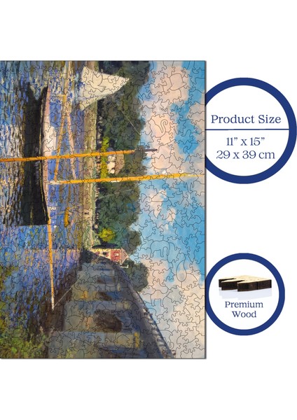 Ahşap Puzzle – Claude Monet Argenteuil Köprüsü, 450 Parça, 29x39 cm – Benzersiz Şekilli ve Özel Figürlü, Yapıştırıcı Folyo Dahil, Dekoratif Yetişkin Yapboz - |R1-15|