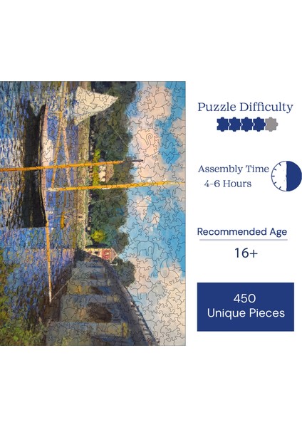 Ahşap Puzzle – Claude Monet Argenteuil Köprüsü, 450 Parça, 29x39 cm – Benzersiz Şekilli ve Özel Figürlü, Yapıştırıcı Folyo Dahil, Dekoratif Yetişkin Yapboz - |R1-15|