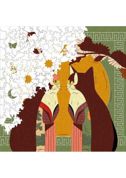 Ahşap Puzzle – Kedilerin Dünyası, 353 Parça, 29x29 cm – Benzersiz Şekilli ve Özel Figürlü, Yapıştırıcı Folyo Dahil, Dekoratif Yetişkin Yapboz - |S1-01|