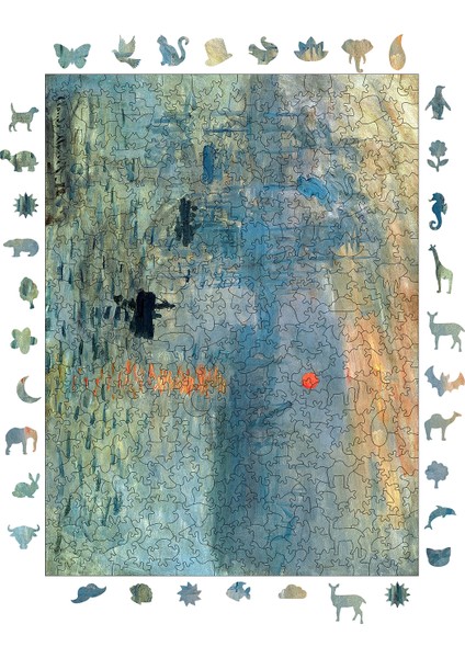 Ahşap Puzzle – Claude Monet Izlenim: Gün Doğumu, 450 Parça, 29x39 cm – Benzersiz Şekilli ve Özel Figürlü, Yapıştırıcı Folyo Dahil, Dekoratif Yetişkin Yapboz - |R1-14|