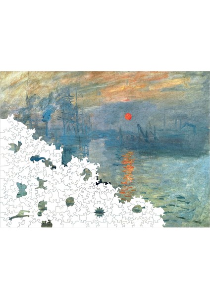 Ahşap Puzzle – Claude Monet Izlenim: Gün Doğumu, 450 Parça, 29x39 cm – Benzersiz Şekilli ve Özel Figürlü, Yapıştırıcı Folyo Dahil, Dekoratif Yetişkin Yapboz - |R1-14|