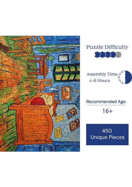 WePuzzleUp Ahşap Puzzle – Van Gogh Arles'teki Yatak Odası, 450 Parça, 29x39 cm – Benzersiz Şekilli ve Özel Figürlü, Yapıştırıcı Folyo Dahil, Dekoratif Yetişkin Yapboz - |R1-13|