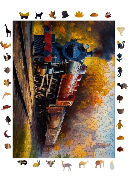 Ahşap Puzzle – Gün Batımı Eksprsi, 450 Parça, 29x39 cm – Benzersiz Şekilli ve Özel Figürlü, Yapıştırıcı Folyo Dahil, Dekoratif Yetişkin Yapboz - |R1-06|