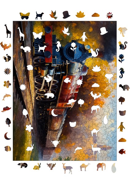 Ahşap Puzzle – Gün Batımı Eksprsi, 450 Parça, 29x39 cm – Benzersiz Şekilli ve Özel Figürlü, Yapıştırıcı Folyo Dahil, Dekoratif Yetişkin Yapboz - |R1-06|