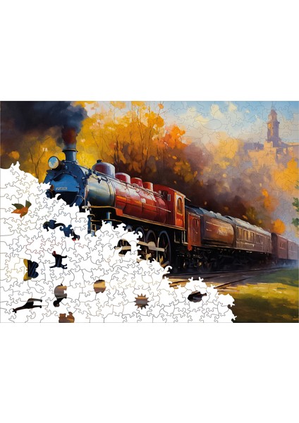 Ahşap Puzzle – Gün Batımı Eksprsi, 450 Parça, 29x39 cm – Benzersiz Şekilli ve Özel Figürlü, Yapıştırıcı Folyo Dahil, Dekoratif Yetişkin Yapboz - |R1-06|