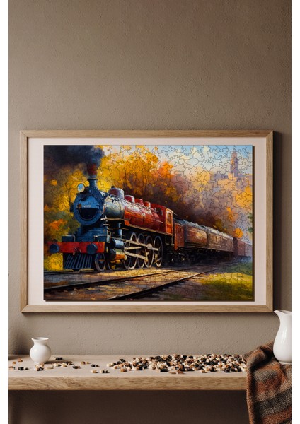 Ahşap Puzzle – Gün Batımı Eksprsi, 450 Parça, 29x39 cm – Benzersiz Şekilli ve Özel Figürlü, Yapıştırıcı Folyo Dahil, Dekoratif Yetişkin Yapboz - |R1-06|