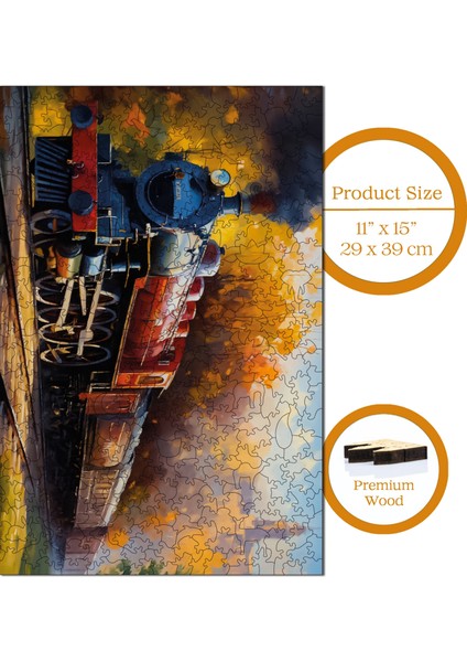 Ahşap Puzzle – Gün Batımı Eksprsi, 450 Parça, 29x39 cm – Benzersiz Şekilli ve Özel Figürlü, Yapıştırıcı Folyo Dahil, Dekoratif Yetişkin Yapboz - |R1-06|