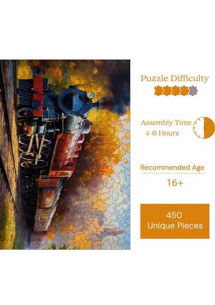 Ahşap Puzzle – Gün Batımı Eksprsi, 450 Parça, 29x39 cm – Benzersiz Şekilli ve Özel Figürlü, Yapıştırıcı Folyo Dahil, Dekoratif Yetişkin Yapboz - |R1-06|