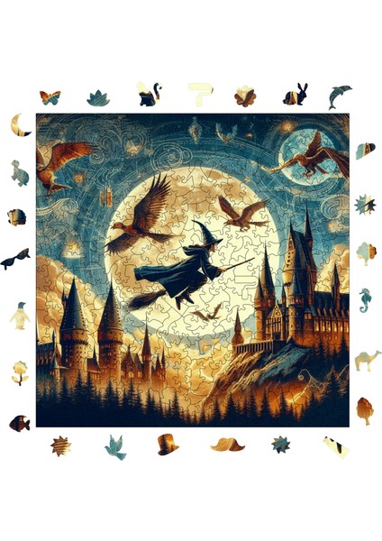 Ahşap Puzzle – Sihirbaz ve Büyü Okulu, 353 Parça, 29x29 cm – Benzersiz Şekilli ve Özel Figürlü, Yapıştırıcı Folyo Dahil, Dekoratif Yetişkin Yapboz - |S1-07|