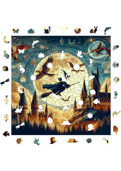 Ahşap Puzzle – Sihirbaz ve Büyü Okulu, 353 Parça, 29x29 cm – Benzersiz Şekilli ve Özel Figürlü, Yapıştırıcı Folyo Dahil, Dekoratif Yetişkin Yapboz - |S1-07|