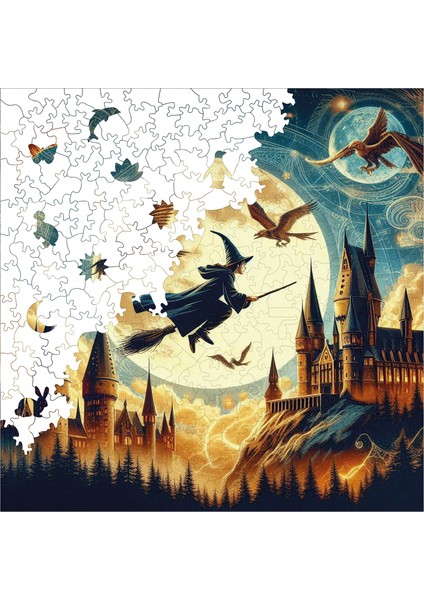 Ahşap Puzzle – Sihirbaz ve Büyü Okulu, 353 Parça, 29x29 cm – Benzersiz Şekilli ve Özel Figürlü, Yapıştırıcı Folyo Dahil, Dekoratif Yetişkin Yapboz - |S1-07|