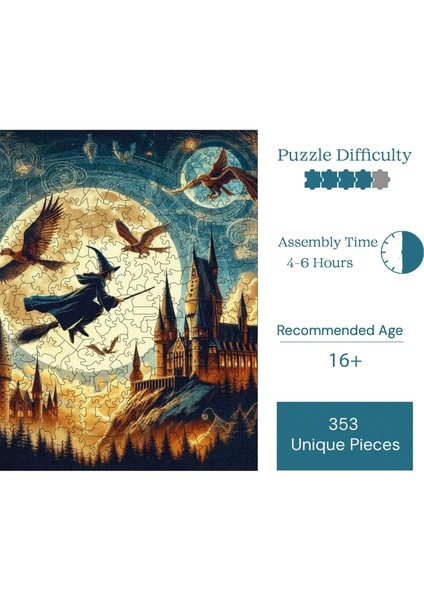 Ahşap Puzzle – Sihirbaz ve Büyü Okulu, 353 Parça, 29x29 cm – Benzersiz Şekilli ve Özel Figürlü, Yapıştırıcı Folyo Dahil, Dekoratif Yetişkin Yapboz - |S1-07|