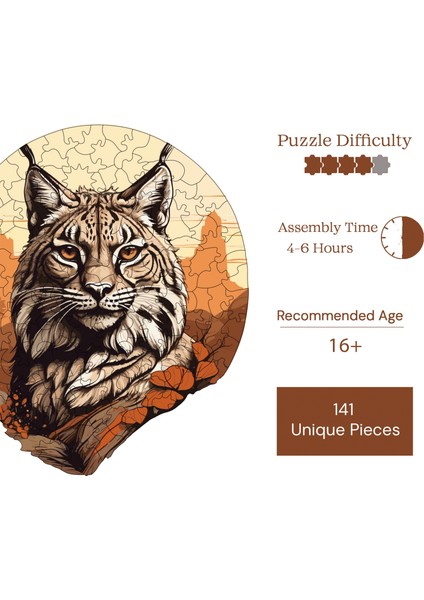 WePuzzleUp Ahşap Puzzle – Çöl Vaşağı, 141 Parça, 24x28 cm – Benzersiz Şekilli ve Özel Figürlü, Yapıştırıcı Folyo Dahil, Dekoratif Yetişkin Yapboz - |WZ-14|