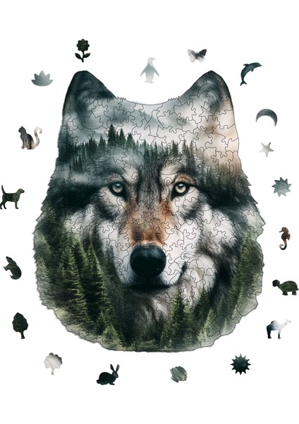 WePuzzleUp Ahşap Puzzle – Bozkurt, 200 Parça, 24x29 cm – Benzersiz Şekilli ve Özel Figürlü, Yapıştırıcı Folyo Dahil, Dekoratif Yetişkin Yapboz - |WZ-18|